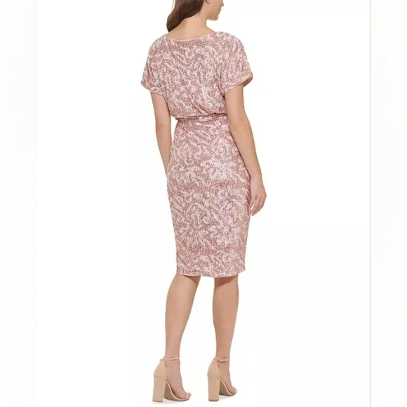 NWT Kensie Sequin Boat-Neck Tie-Waist Sheath Dress - Picture 4 of 8